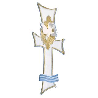 Voščeni motiv: za krstno svečo, bel/zlat/sv.moder, 17 cm, 1