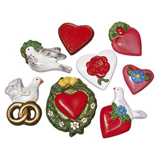 Kalup: srca in golobčki, 8 motivov, 3,5-7 cm