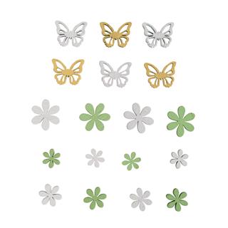 Leseni okraski, Rožice in metuljčki, 1.5-2.5 cm, set 18