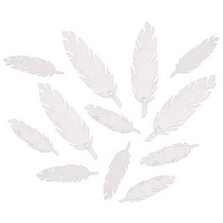 Leseni okraski, perje, belo, 12 kosov 4+7 cm