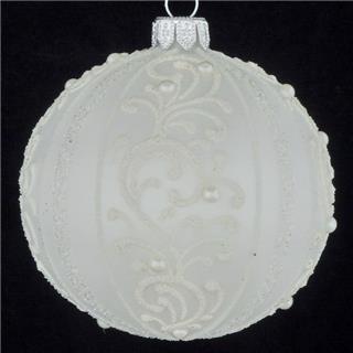 DAGMARA steklena krogla za božično drevo, bela, ornament z bleščicami, 8cm