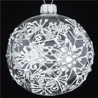 DAGMARA steklena krogla za božično drevo, prosojna, perle, kristali, 8cm