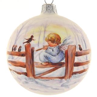 DAGMARA steklena krogla za božično drevo, bela, poslikava angel na flavti, 8cm