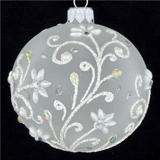 DAGMARA steklena krogla za božično drevo, prosojno bela, bleščice, perle, 8cm