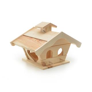 Lesena ptičja hišica, krmilnica, z dimnikom