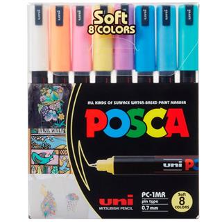 POSCA Uni flomastri 1MR Soft set 8; konica 0,7 mm kovina